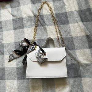 White Crossbody Bag With Scarf